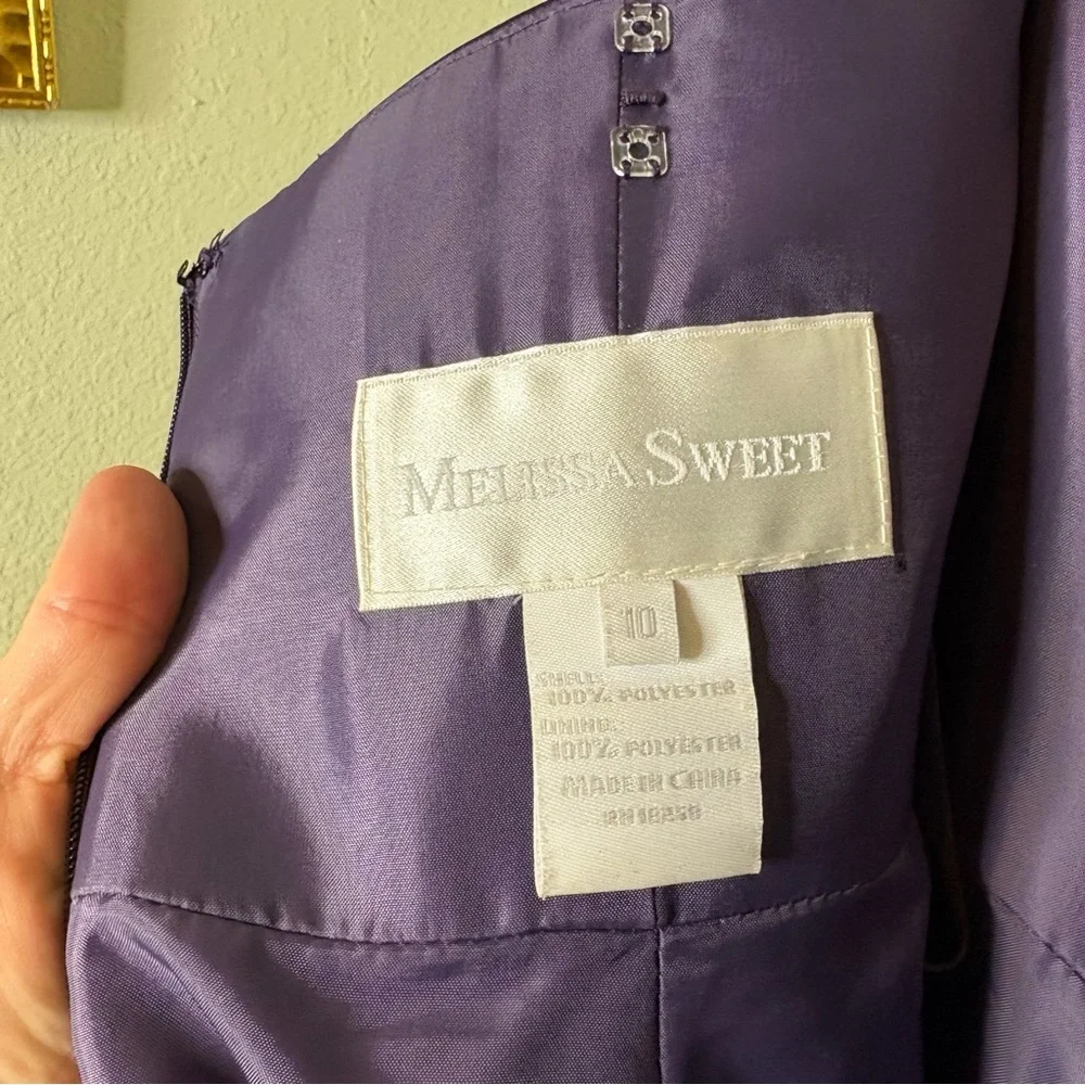 Melissa Sweet Purple Satin Strapless Party Dress Size 10 - Picture 5 of 6